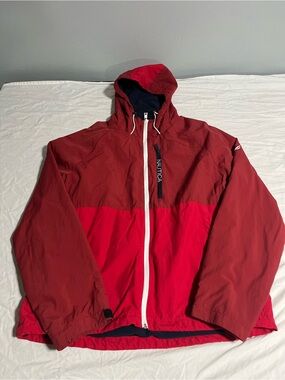 Nautica Men's Two-Tone Red Hooded Windbreaker Jacket